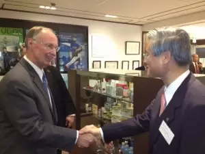 Gov. Robert Bentley greets Otsuka CEO Tatsuo Higuchi during Japan trade mission.