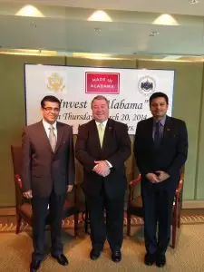 Secretary of Commerce Greg Canfield with Sanjay Ahuja, Sr. VP of Finance for Indorama Ventures, and Souvik Roy Chowdhury, VP and Company Secretary, at the Alabama Advantages luncheon in Bangkok, Thailand, during a trade mission to Southeast Asia, March 20, 2014.