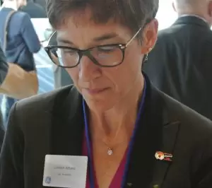 GE Aviation exec Colleen Athans sporting an Auburn pin at Farnborough.