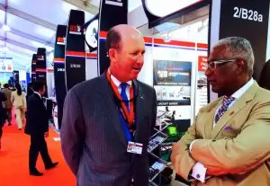 Birmingham Mayor William Bell speaks to Regions' executive John Turner at Farnborough.