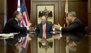 Gov. Bentley listens to the Ambassador Forsyth talks with Alabama Secretary of Commerce Greg Canfield.