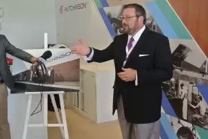 Mobile Chamber's Troy Wayman speaks at the Hutchinson press event.