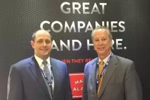 Jonathan Tullos, left, head of the Wiregrass EDC, and Steve Pelham, chief of staff for Lt. Gov. Kay Ivey, met with companies at the Paris Air Show.