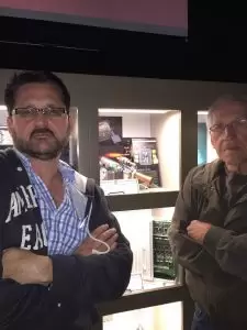 Tim Pickens stands with his father, who is still active in rocket work.