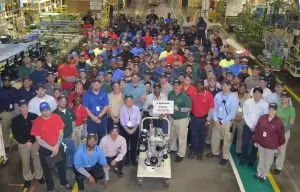 Toyota team members celebrate a production milestone -- the 4 millionth Alabama-made engine. (Image: Toyota)