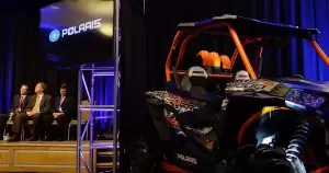 A Polaris off road vehicle stands during an announcement the company will expand production facilities in Huntsville, Ala., Friday, Jan. 9, 2015. (Governor's Office, Jamie Martin)
