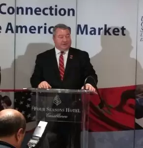 Alabama Commerce Sec. Greg Canfield speaks at a press conference in Casablanca on a trade memo between Mobile and Morocco.