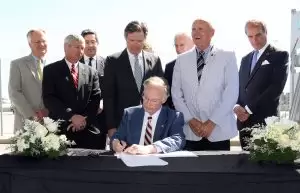 Gov. Robert Bentley signed the Alabama Renewal Act into law at a ceremony at the Port of Mobile.
