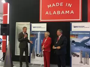 CEO Heinrich Winkelmann talks about the company's plans for its Auburn facility at a news conference today at the Paris Air Show.