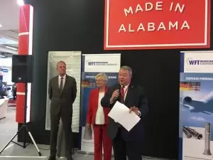 Commerce Sec. Greg Canfield talks about Winkelmann's investment in Alabama at a Paris Air Show briefing.