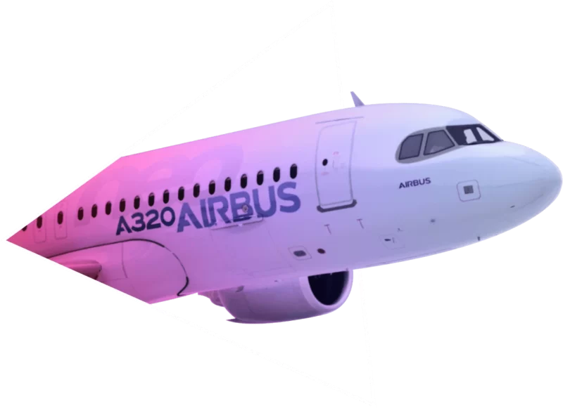 The nose of an Airbus A320 emerging from of a triangle.