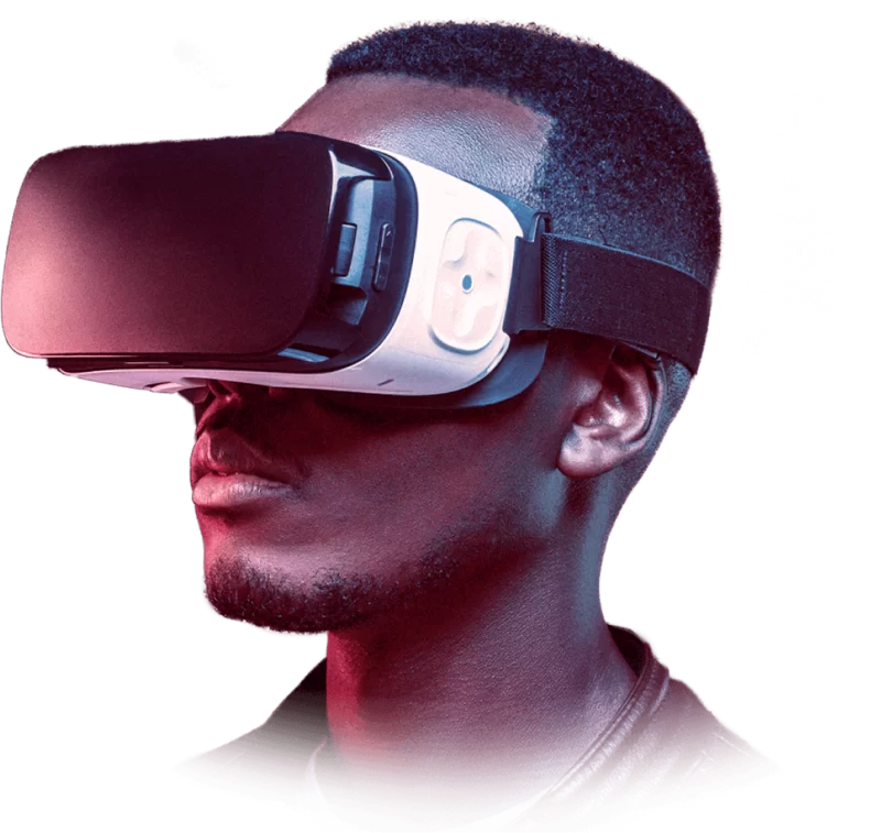 A man wearing VR goggles.
