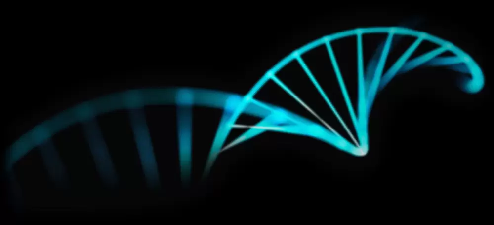 A neon blue double helix.